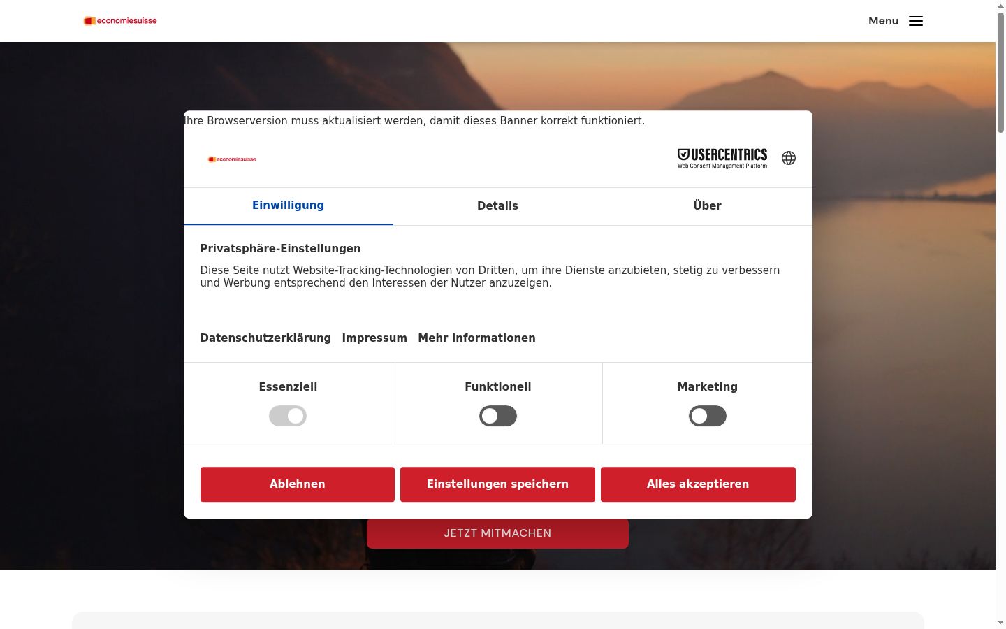 Sutikimo reklamjuostės, rodytos prieš bet kokią sąveiką, ekrano kopija