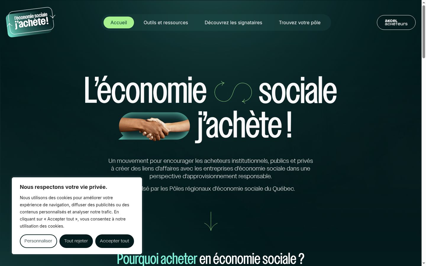Capture d'écran de la bannière de consentement affichée avant toute interaction