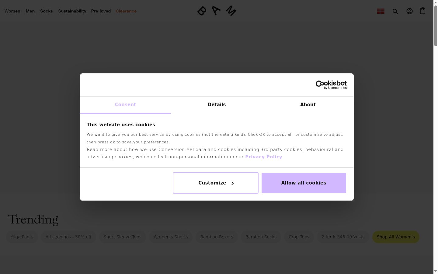Screenshot del banner di consenso mostrato prima di qualsiasi interazione