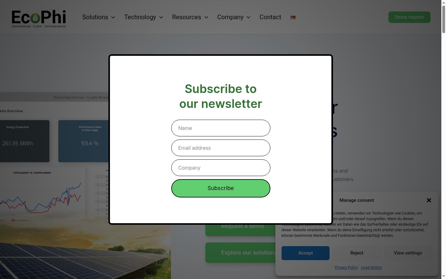 Screenshot of the consent banner shown before any interaction