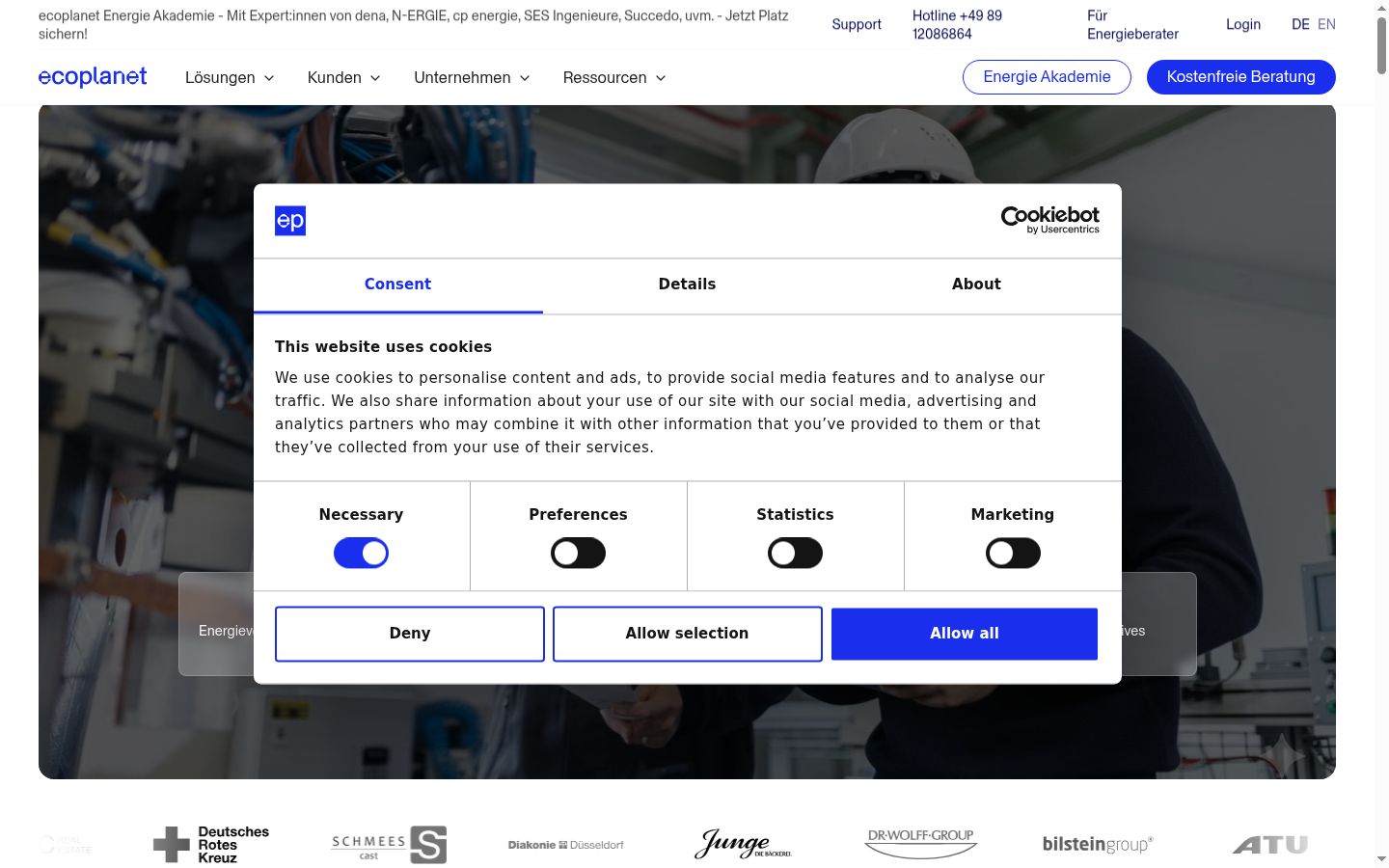 Screenshot of the consent banner shown before any interaction