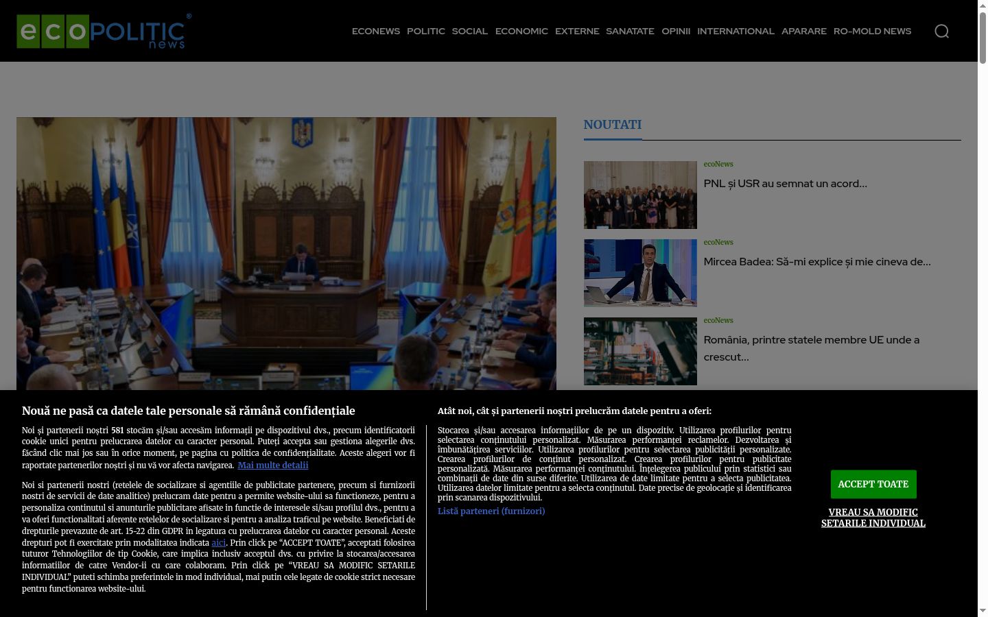 Skärmbild av samtyckesbannern som visades före någon interaktion