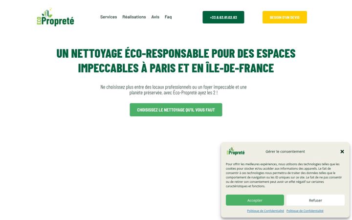 Screenshot stránky ecoproprete-nettoyage.fr