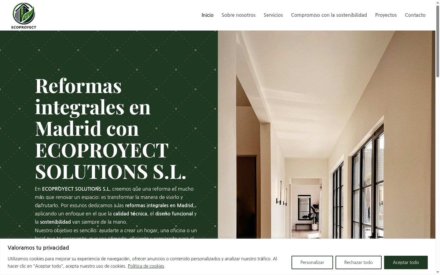 Captura de pantalla del banner de consentimiento mostrado antes de cualquier interacción