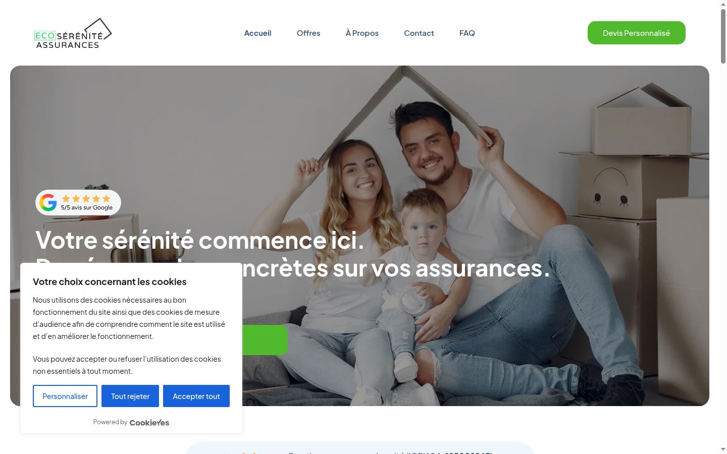 Capture d'écran de la bannière de consentement affichée avant toute interaction