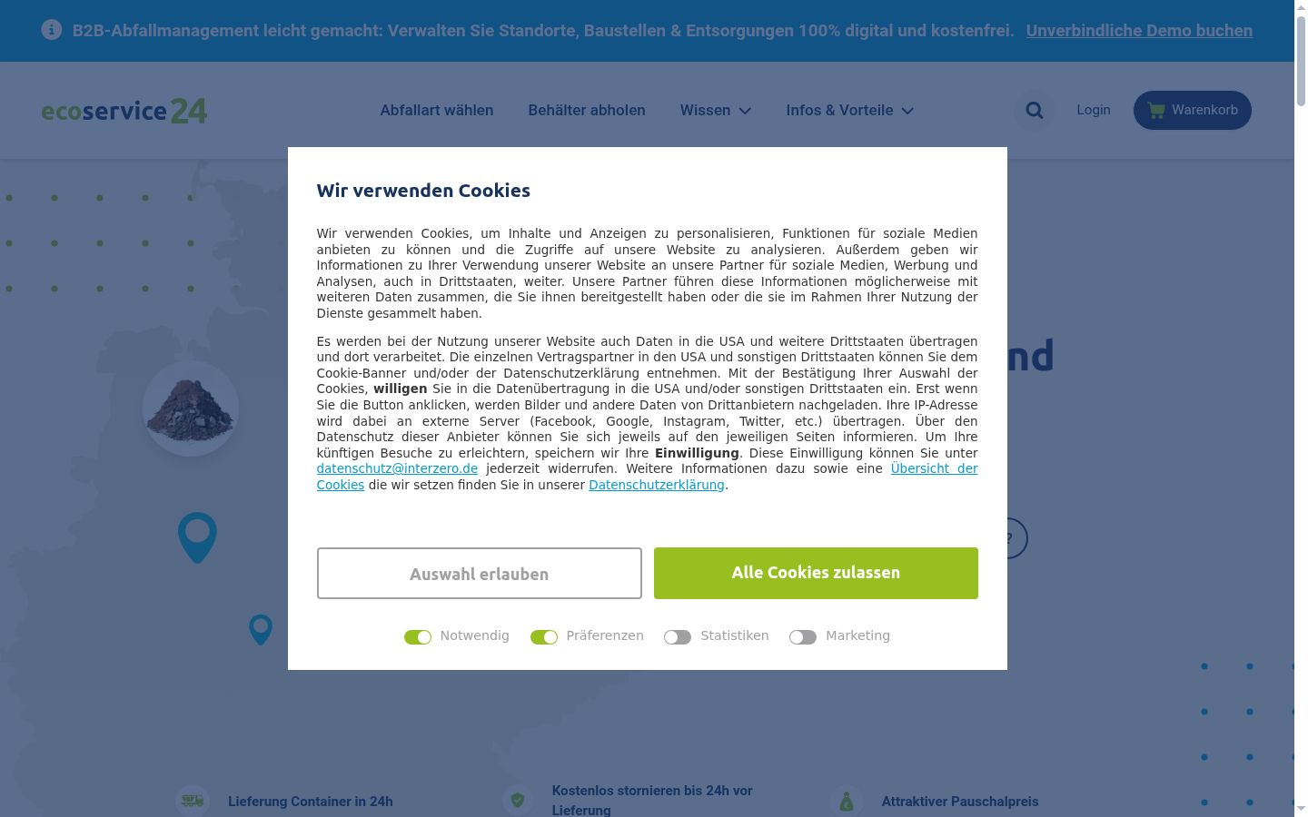 Screenshot del banner di consenso mostrato prima di qualsiasi interazione