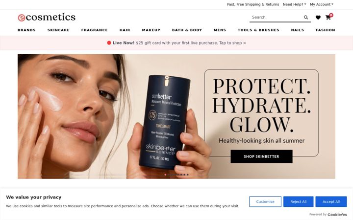 Kuvakaappaus sivustosta ecosmetics.com