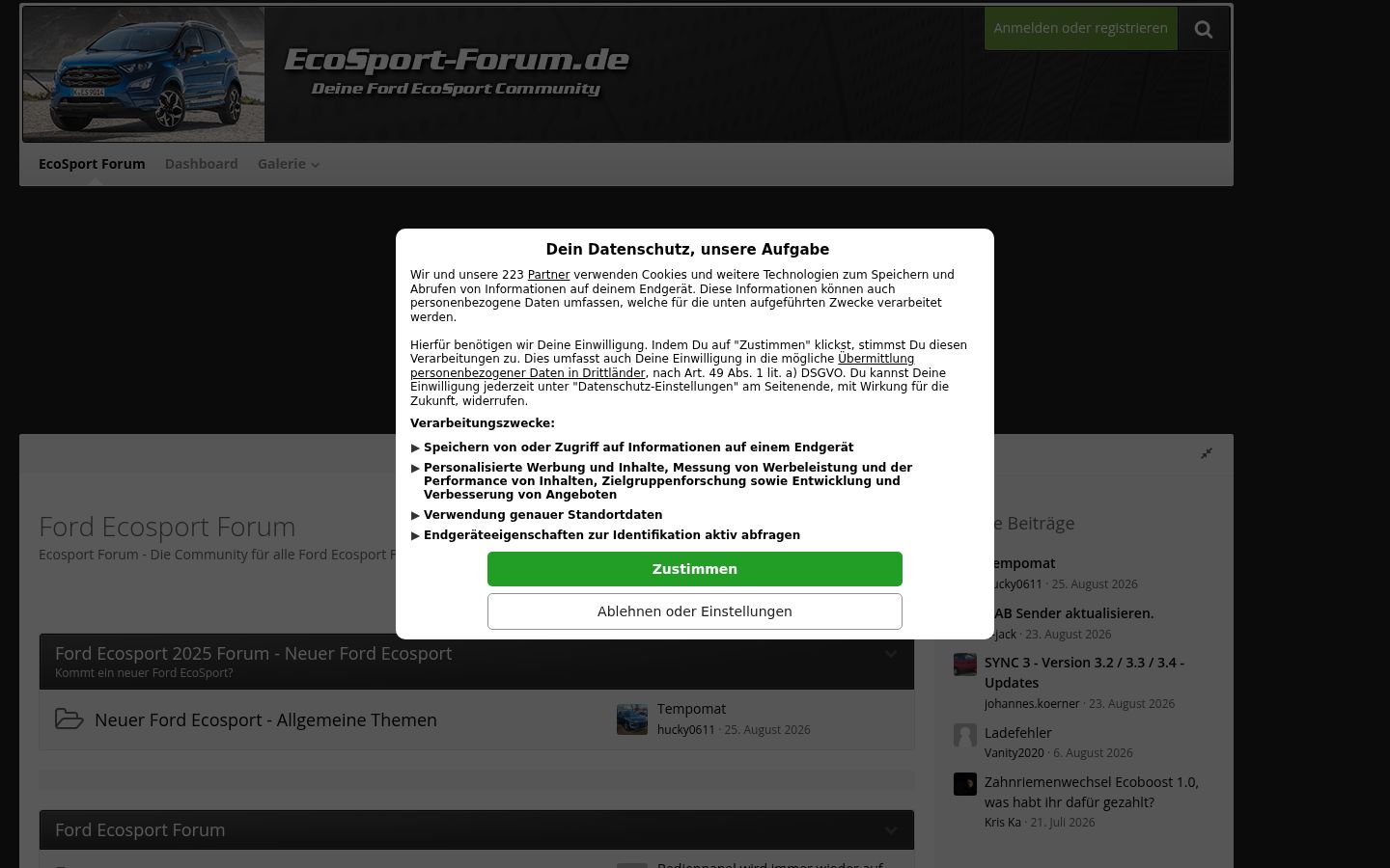 Skærmbillede af samtykkebanneret, som det blev vist før nogen interaktion