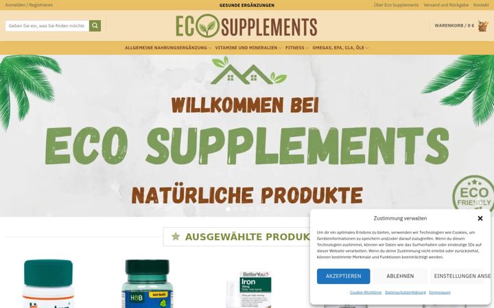 Posnetek zaslona ecosupplements.at