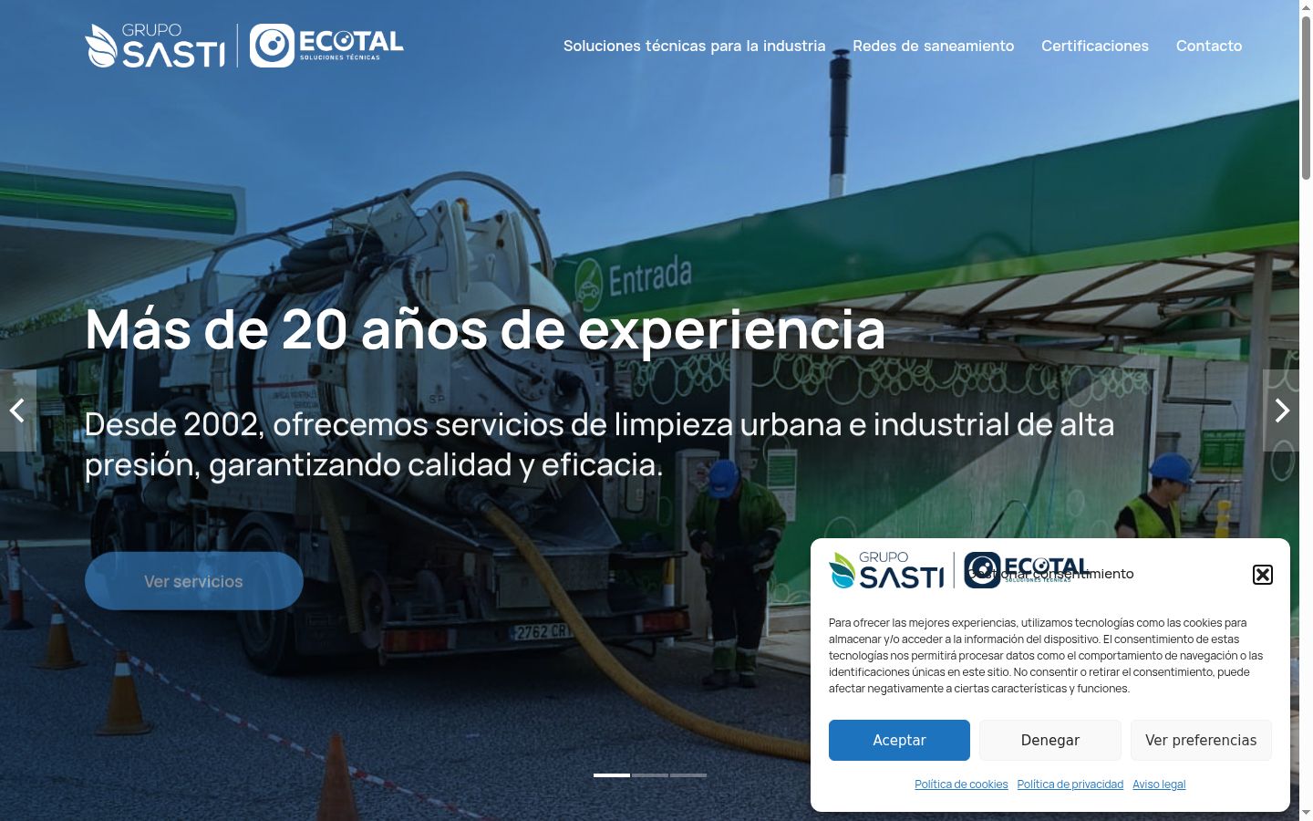 Captura de pantalla del banner de consentimiento mostrado antes de cualquier interacción