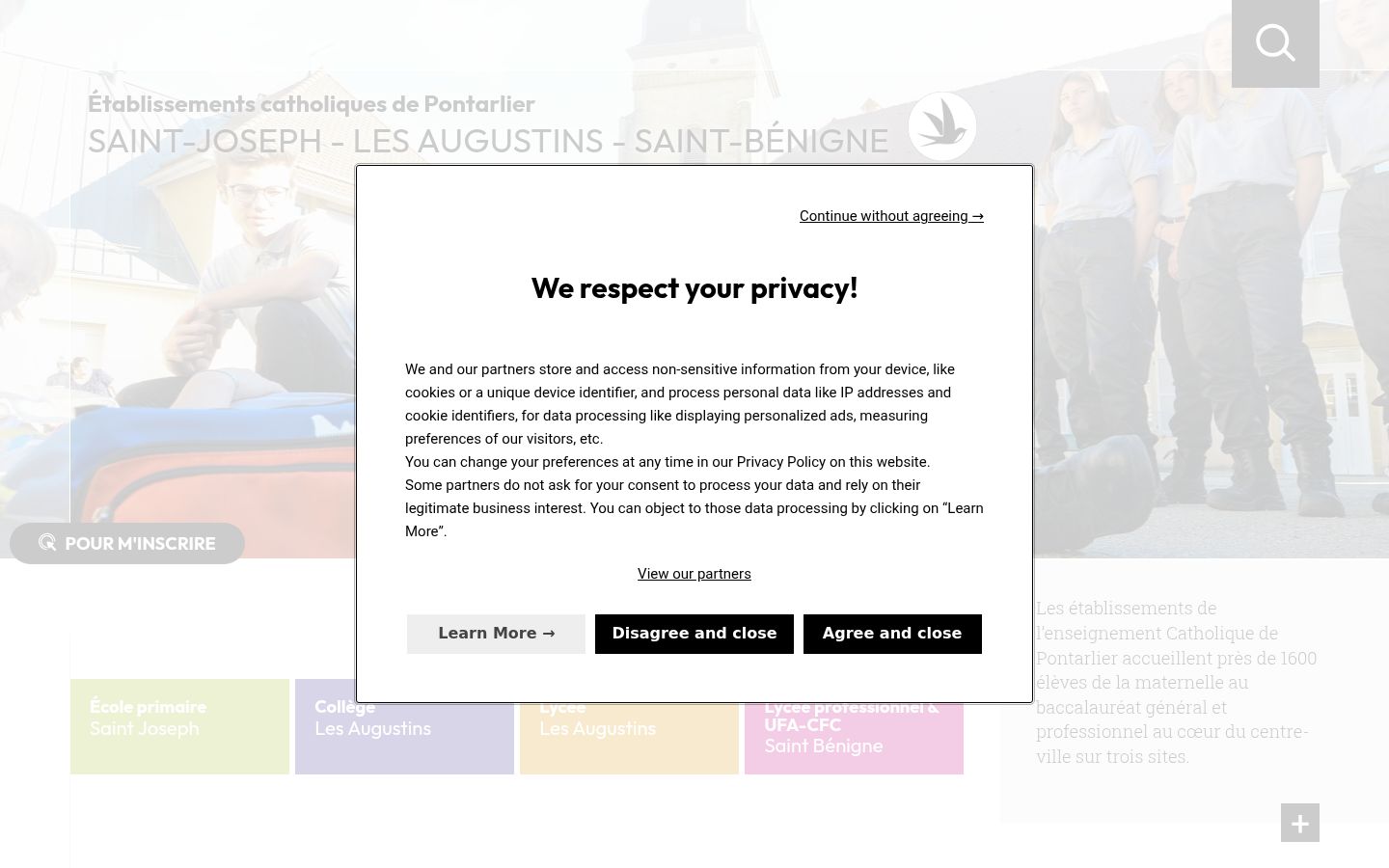 Screenshot del banner di consenso mostrato prima di qualsiasi interazione