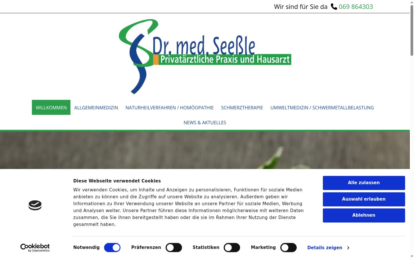 Screenshot des Einwilligungsbanners vor jeglicher Interaktion