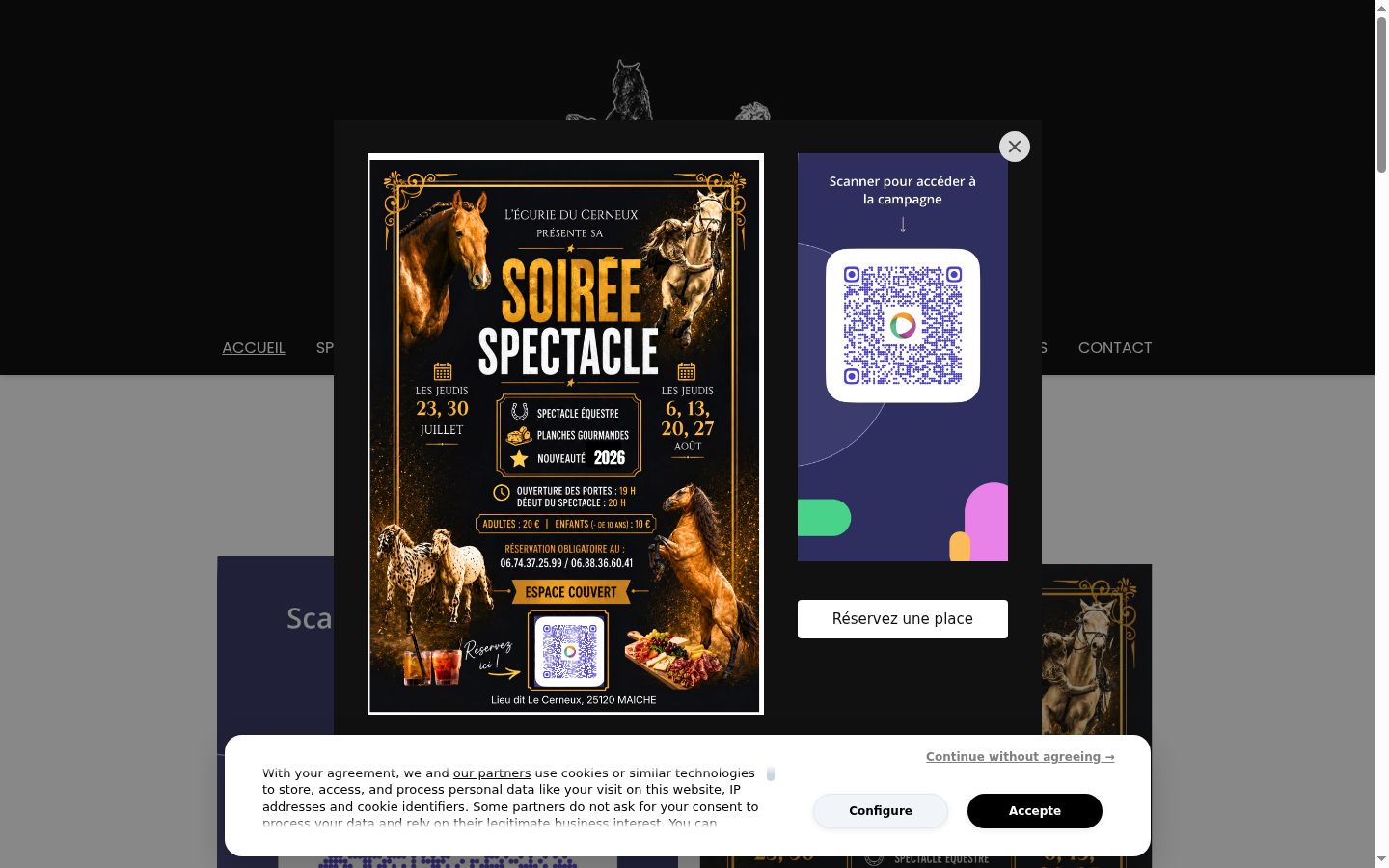 Capture d'écran de la bannière de consentement affichée avant toute interaction
