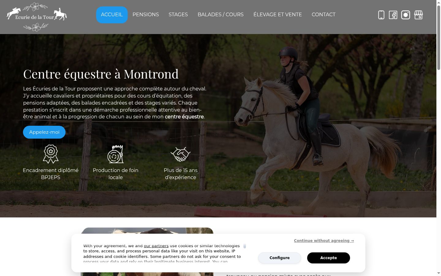 Capture d'écran de la bannière de consentement affichée avant toute interaction