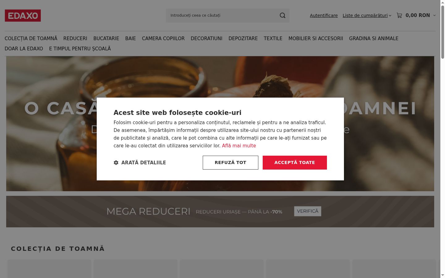 Screenshot del banner di consenso mostrato prima di qualsiasi interazione