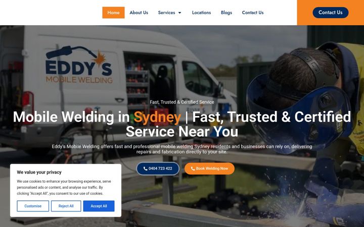 Posnetek zaslona eddysmobilewelding.com.au