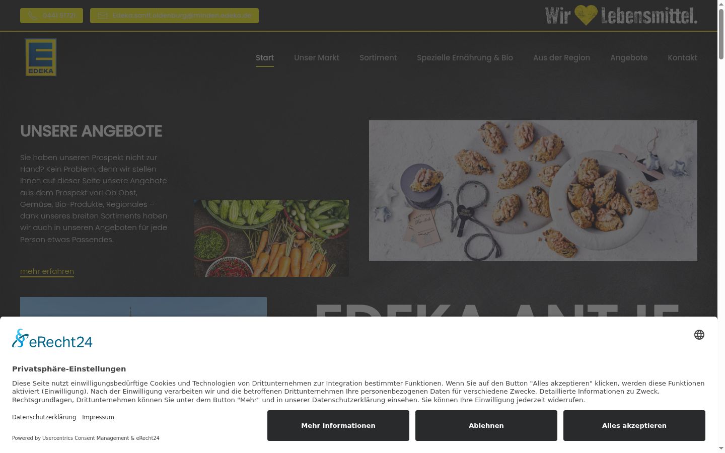 Screenshot des Einwilligungsbanners vor jeglicher Interaktion