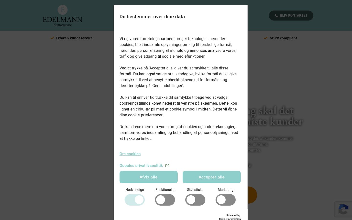 Screenshot del banner di consenso mostrato prima di qualsiasi interazione