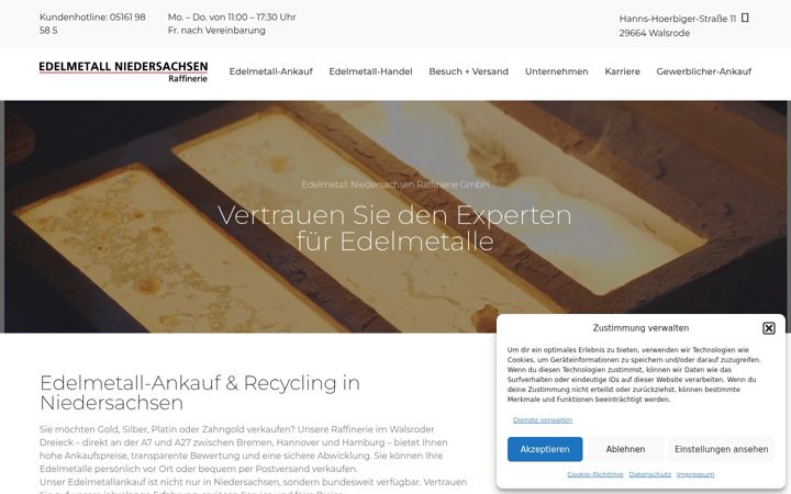 Screenshot stránky edelmetall-niedersachsen.de