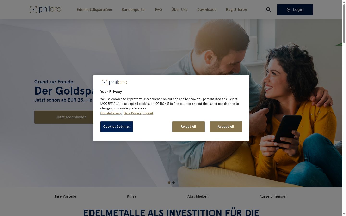 Screenshot van de toestemmingsbanner zoals getoond vóór enige interactie