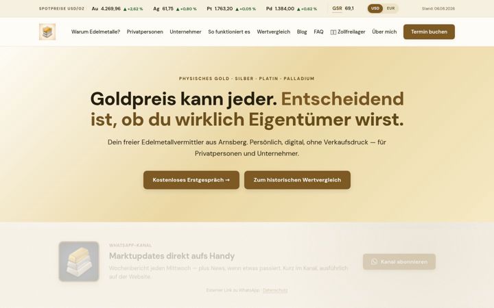 Screenshot stránky edelmetallvermittlung-arnsberg.de