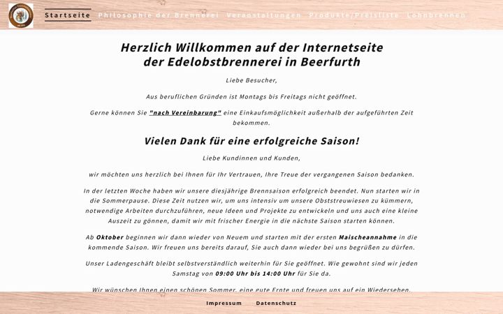 Screenshot stránky edelobstbrennerei-beerfurth.de