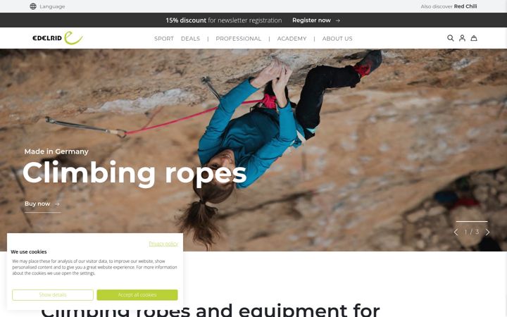 Screenshot of edelrid.com