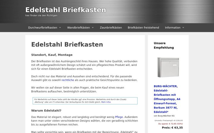 Skærmbillede af edelstahl-briefkasten.info
