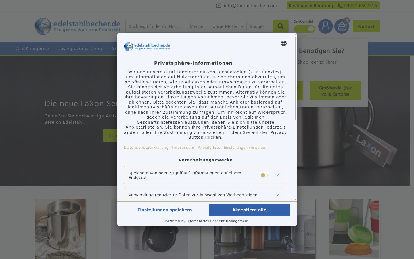Snimka zaslona bannera za privolu prikazanog prije bilo kakve interakcije