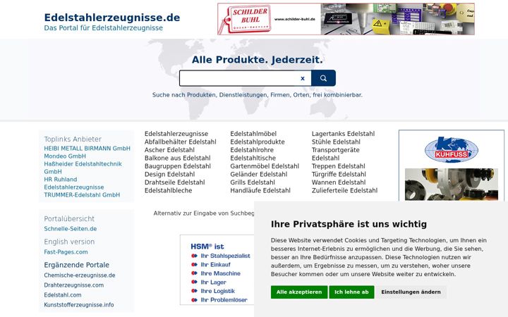 Snimka zaslona za edelstahlerzeugnisse.de