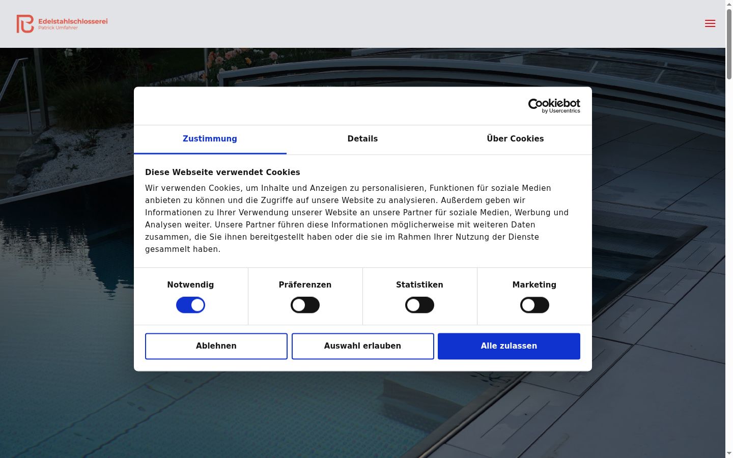 Captura de ecrã do banner de consentimento apresentado antes de qualquer interação