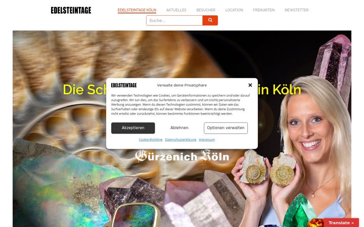 Snimka zaslona za edelsteintage-koeln.de