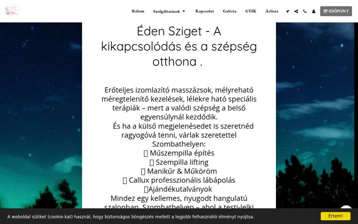 Screenshot of edenbeautyszepsegszalon.com