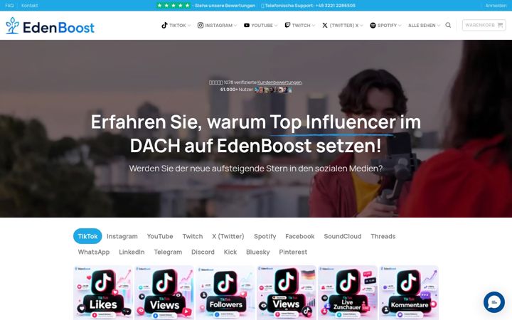 Skjámynd af edenboost.de