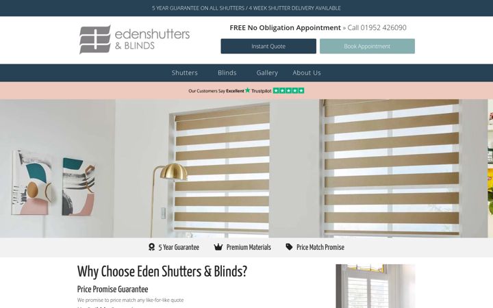 Screenshot ta' edenshutters.co.uk