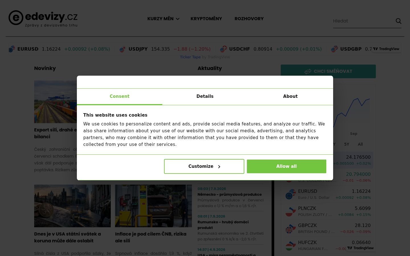 Captura de ecrã do banner de consentimento apresentado antes de qualquer interação