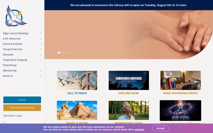 Screenshot of edgarcayce.org