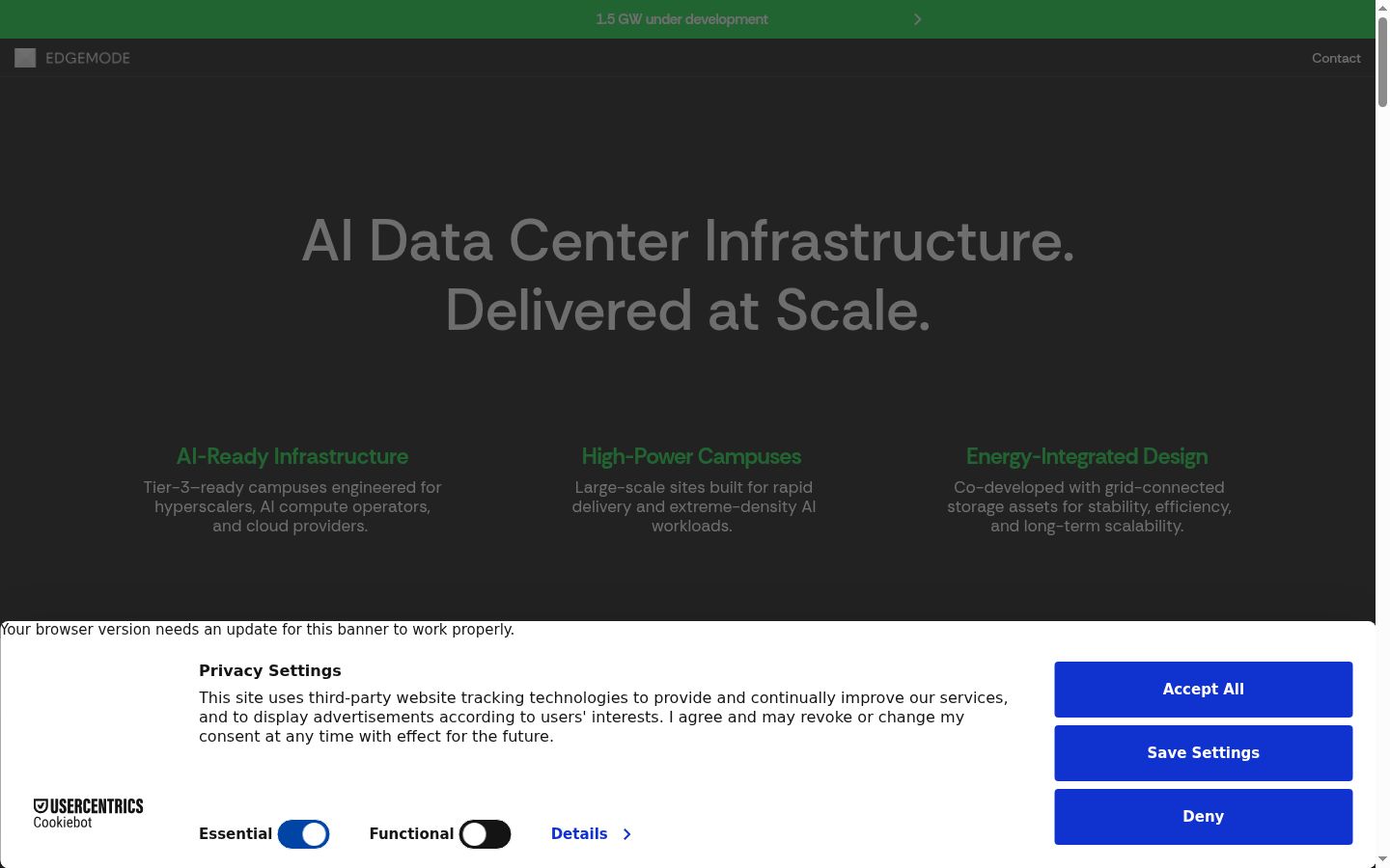Screenshot of the consent banner shown before any interaction