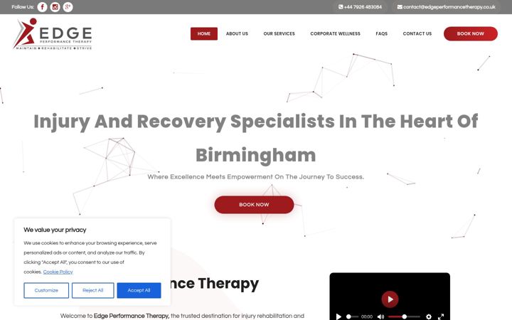 Screenshot of edgeperformancetherapy.co.uk