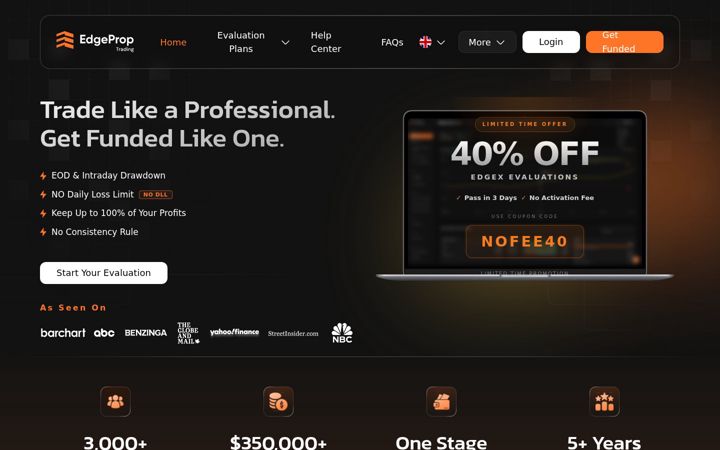 Screenshot of edgeproptrading.com