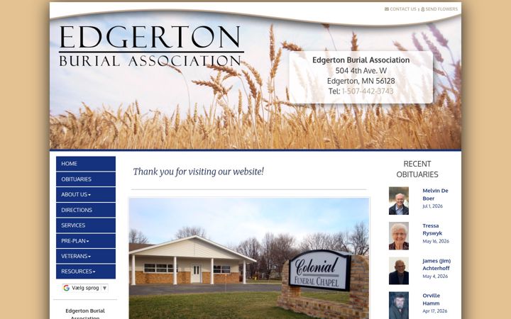 Screenshot of edgertonburialassociation.com
