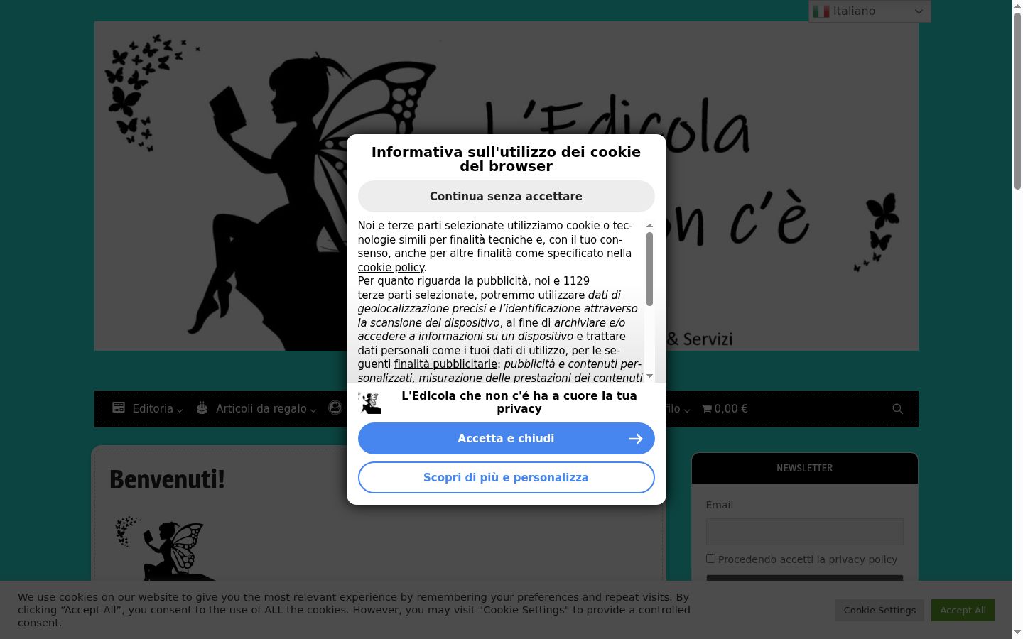 Captura de pantalla del banner de consentimiento mostrado antes de cualquier interacción
