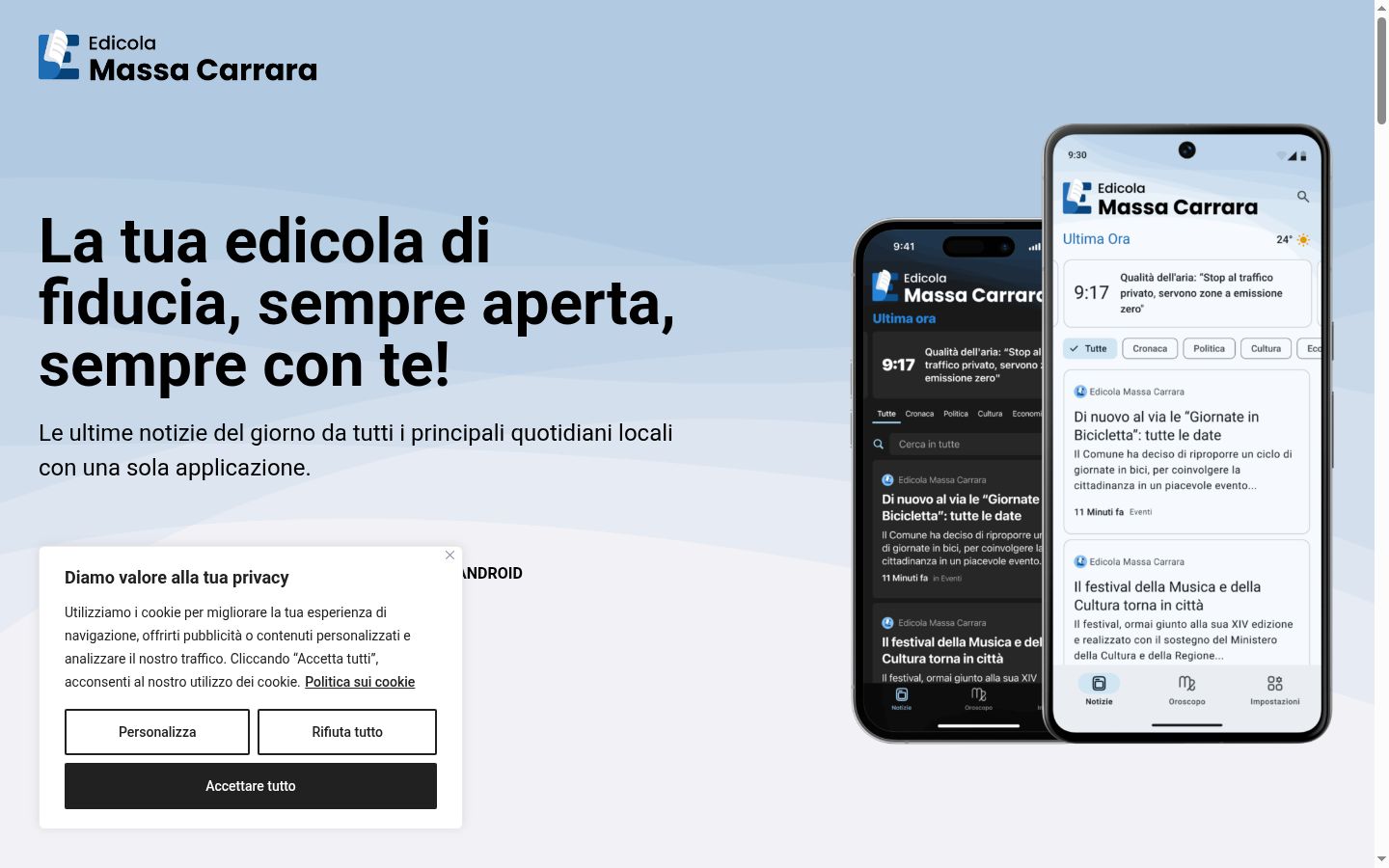 Screenshot del banner di consenso mostrato prima di qualsiasi interazione