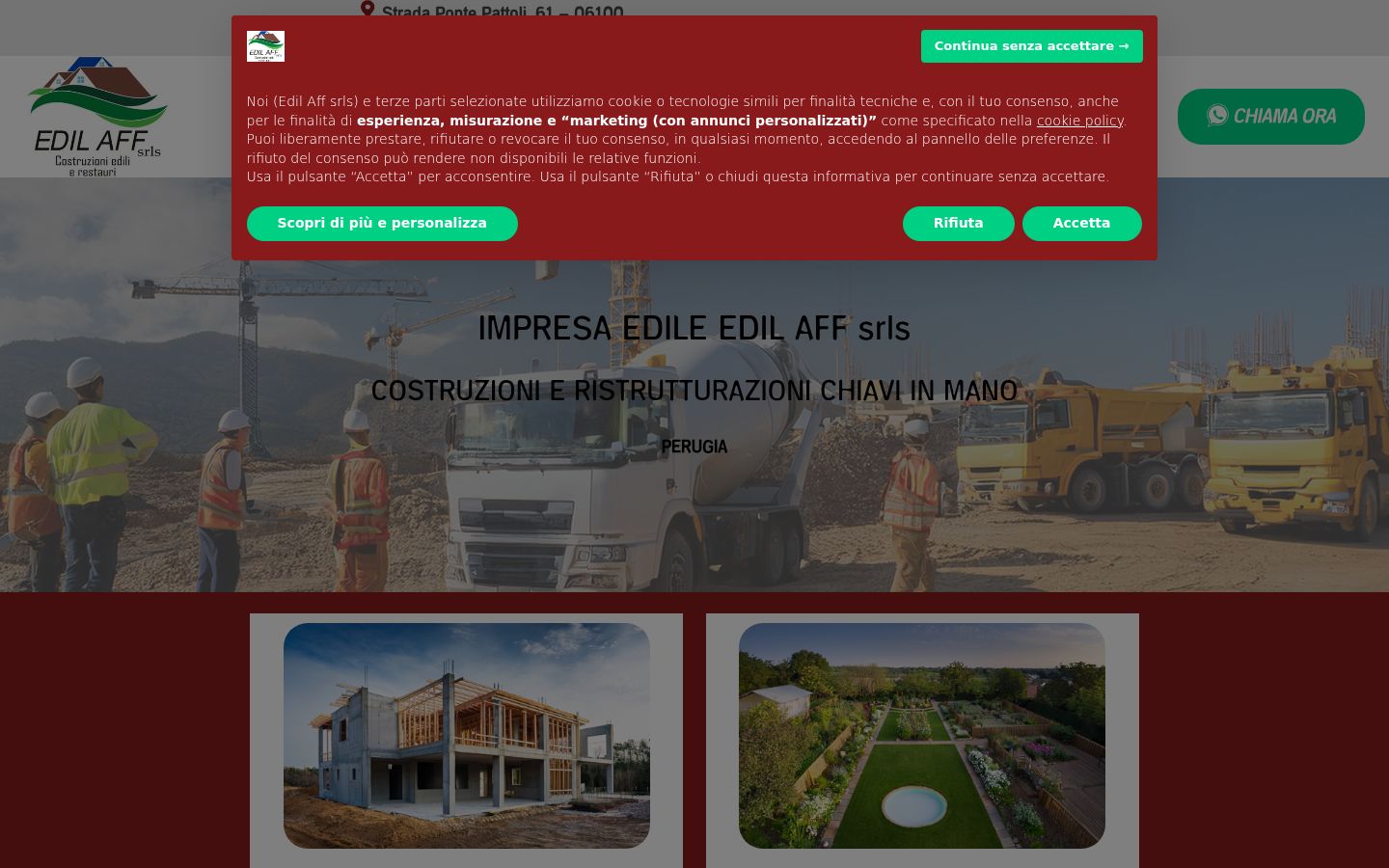 Screenshot del banner di consenso mostrato prima di qualsiasi interazione
