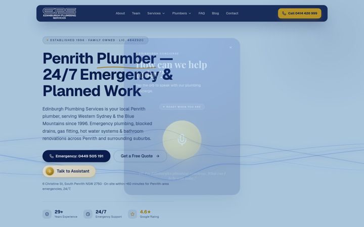 Posnetek zaslona edinburghplumbing.com.au