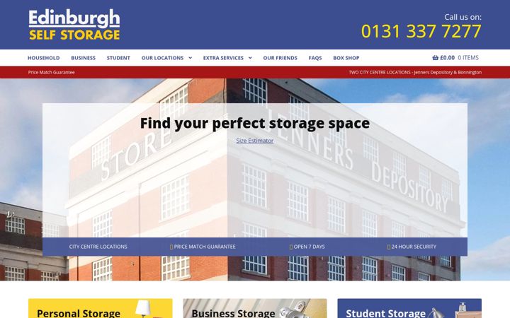 Screenshot van edinburghstorage.co.uk