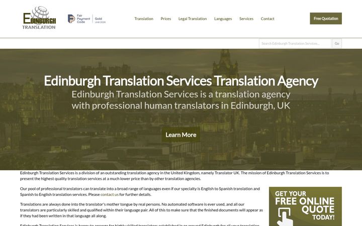 Screenshot of edinburghtranslation.co.uk