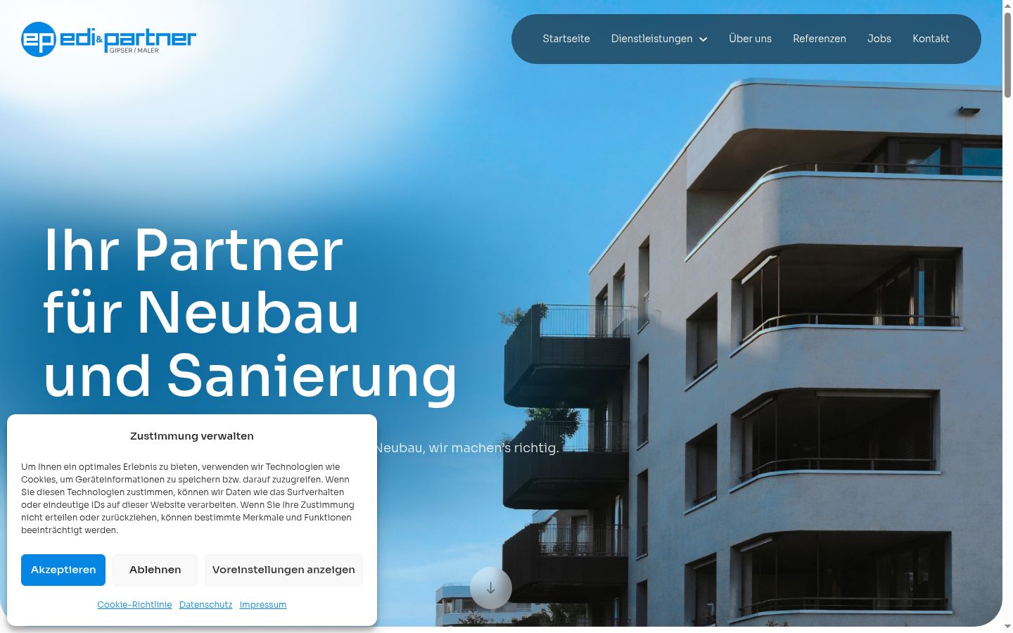 Screenshot des Einwilligungsbanners vor jeglicher Interaktion
