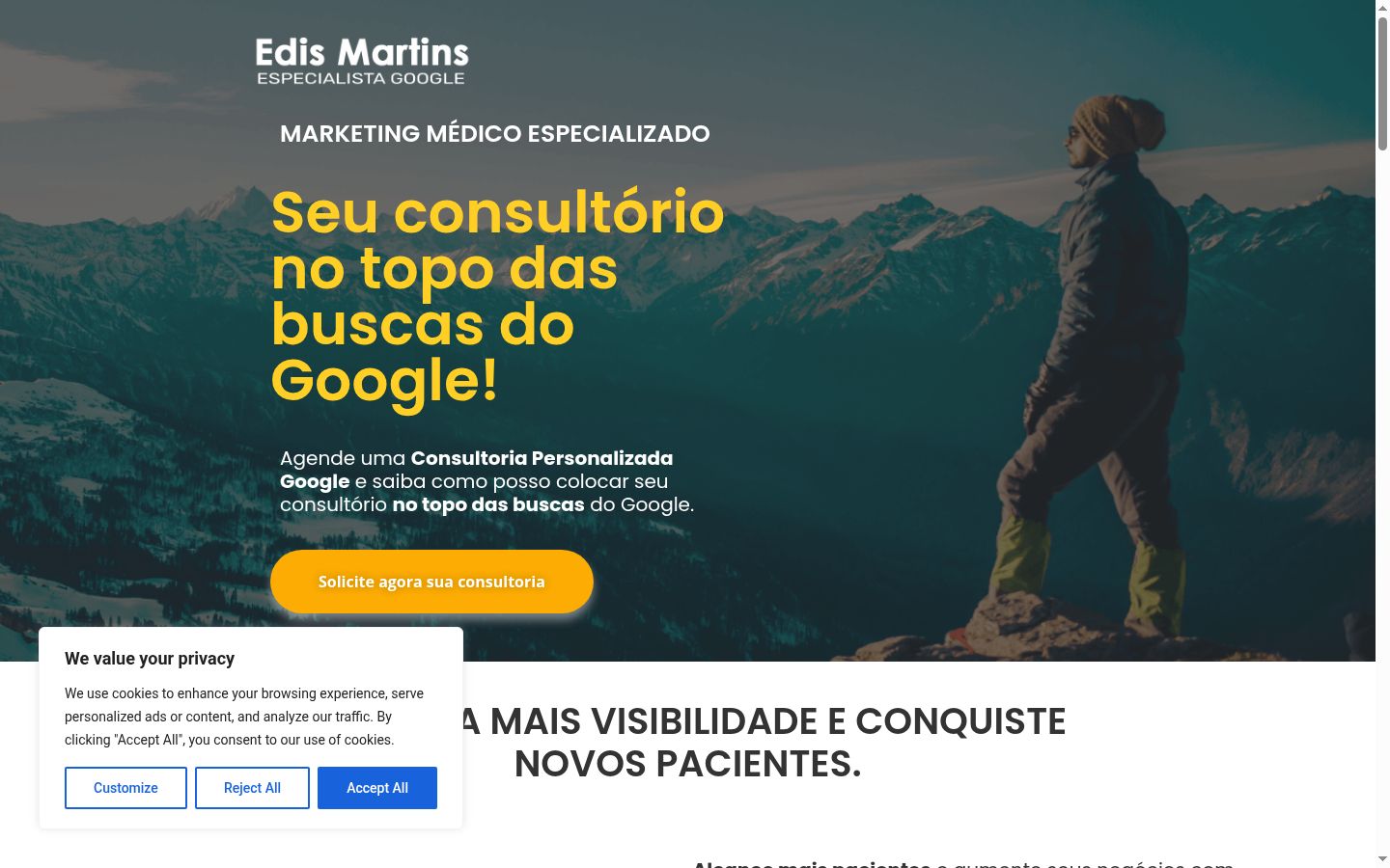 Screenshot del banner di consenso mostrato prima di qualsiasi interazione
