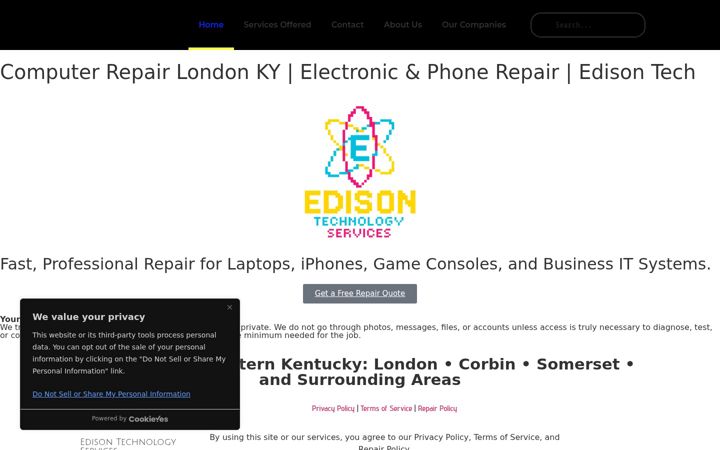 Screenshot of edisontechservices.com